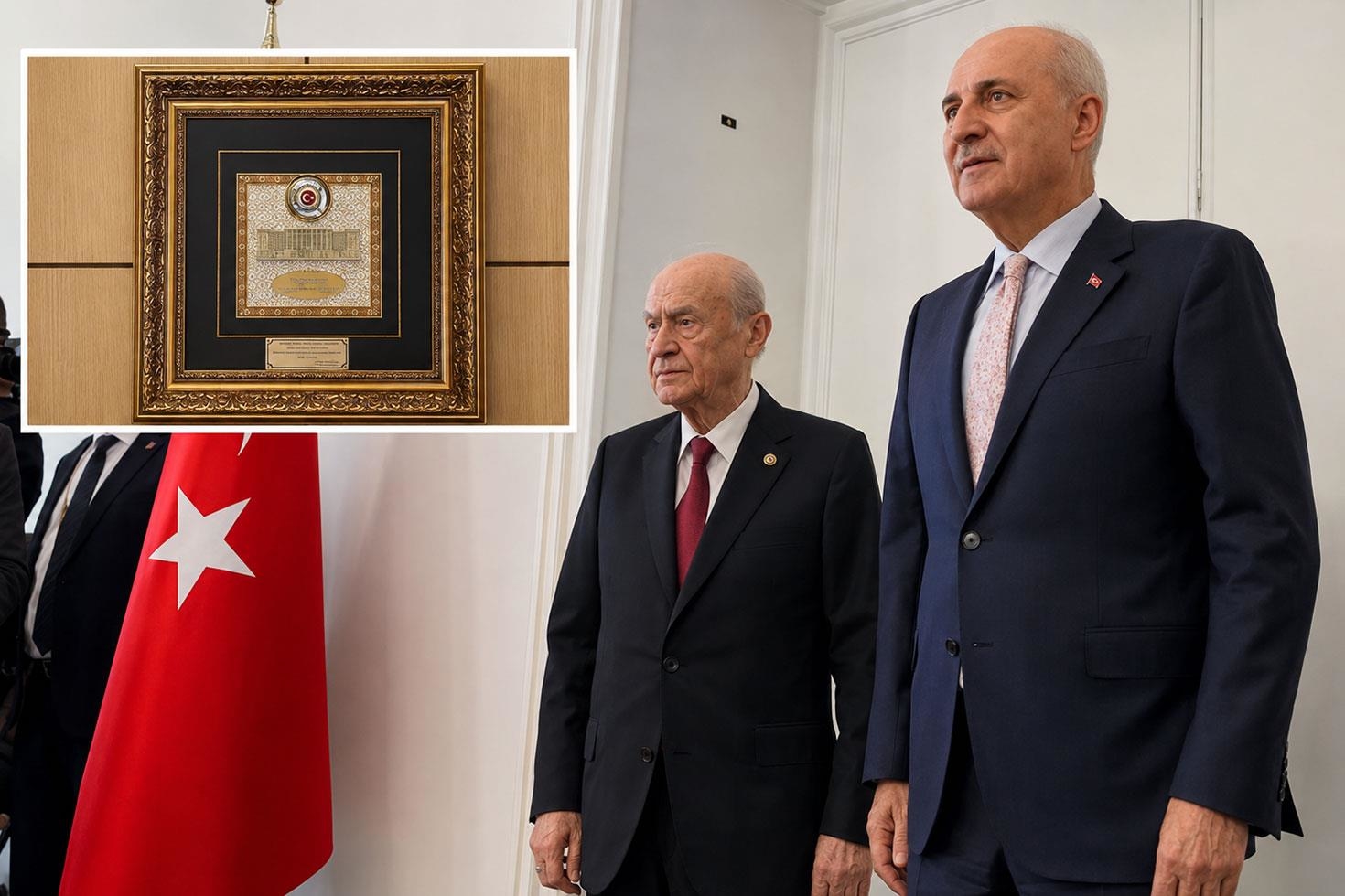 Bahçeli’den Kurtulmuş’a “Birliğin Gücü Milli İradenin Kararı” temalı hediye