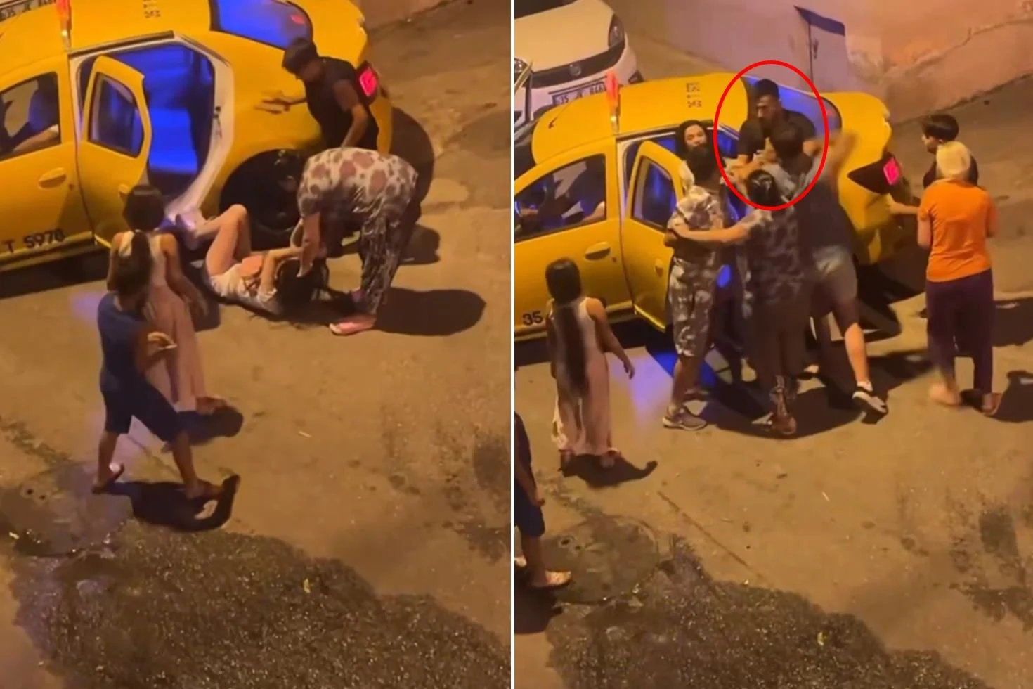 Bıçak çeken kızı takside darbettiler, kavgayı ayırmaya çalışanı da sokakta