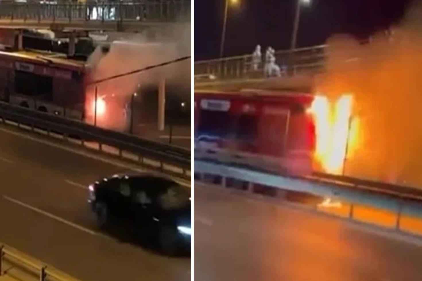 Kağıthane’de metrobüs alevlere teslim oldu, yolcular tahliye edildi