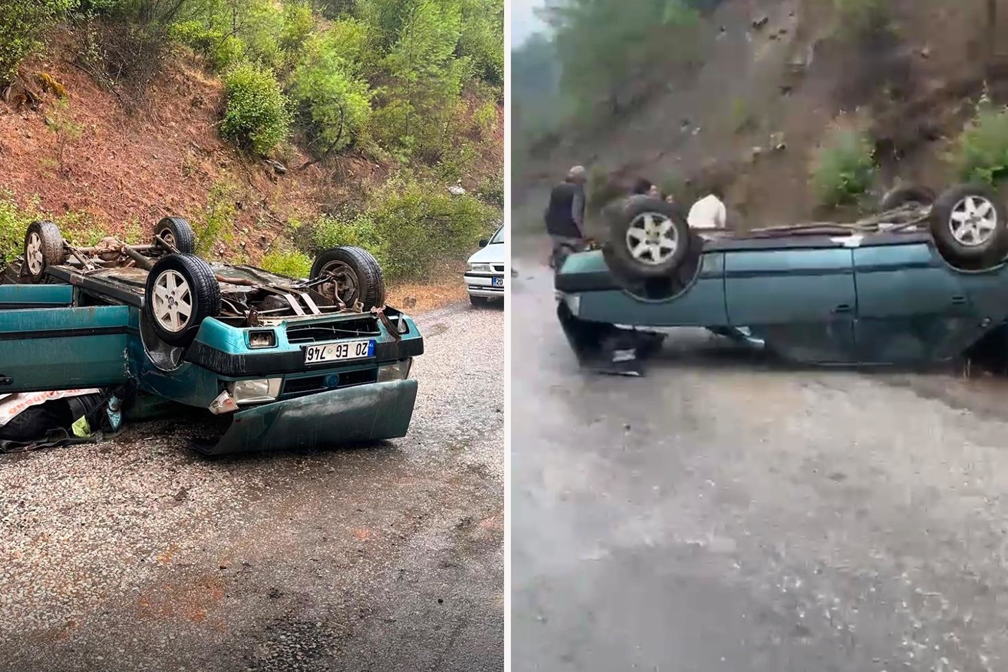 Denizli’de takla atan otomobildeki baba öldü, kızı yaralandı