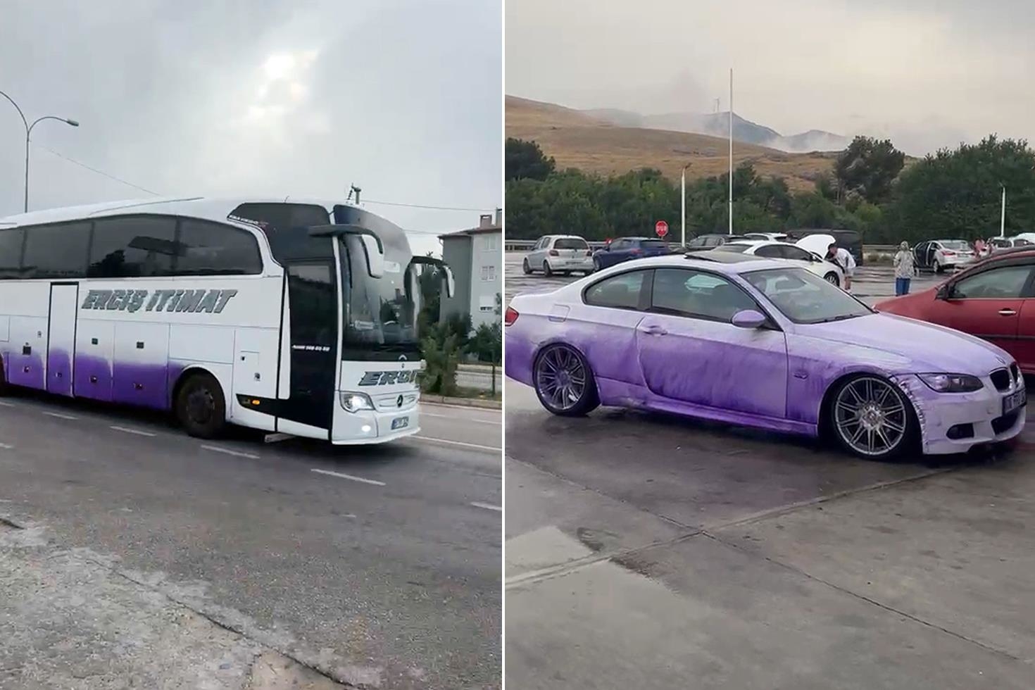 Onlarca aracın mora boyandığı olayda yeni gelişme! Sorumlular tespit edildi