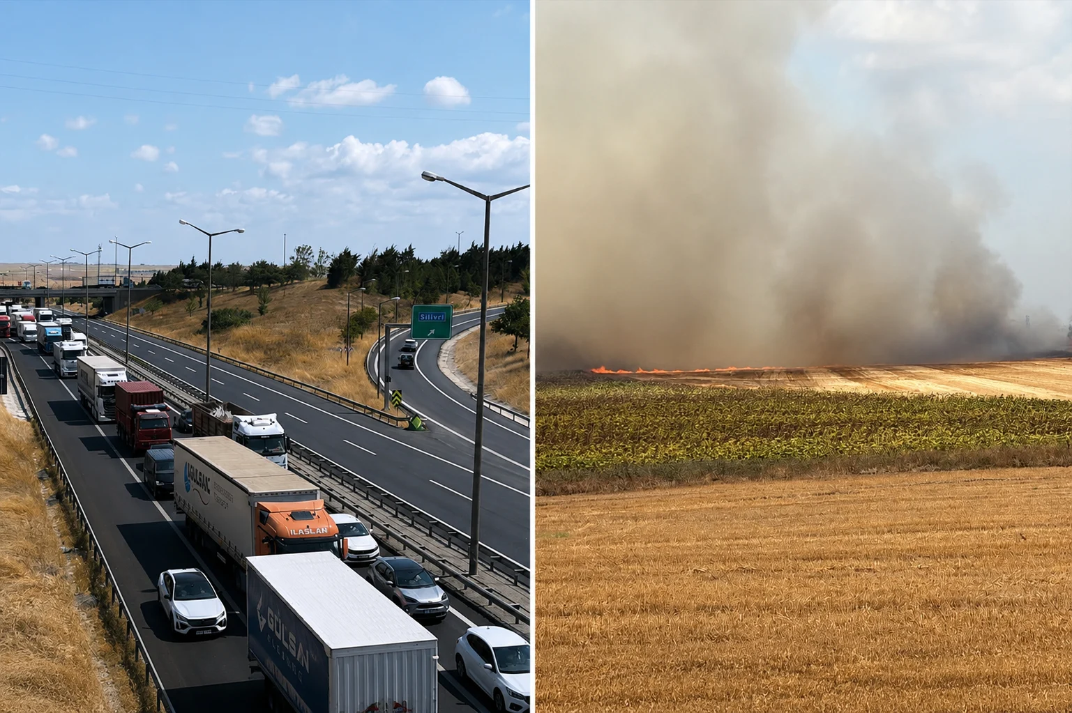 Silivri’de korkutan yangın: Alevler TEM’e dayanınca yol trafiğe kapatıldı