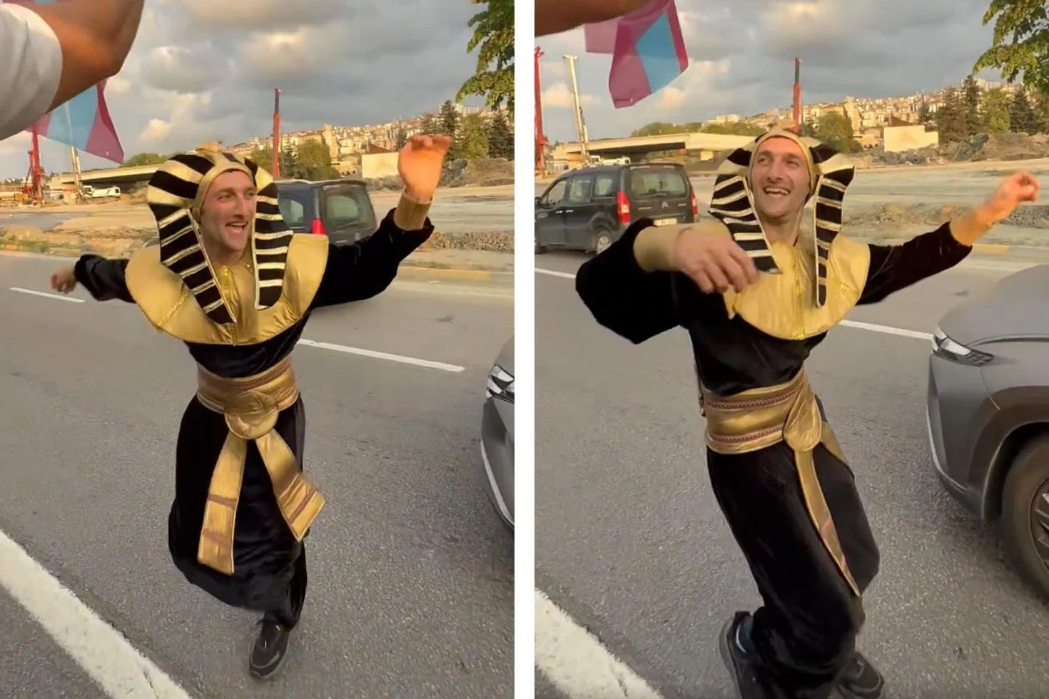 Salah aşkı böyle bir şey! Firavun kılığına girip kolbastı oynadı