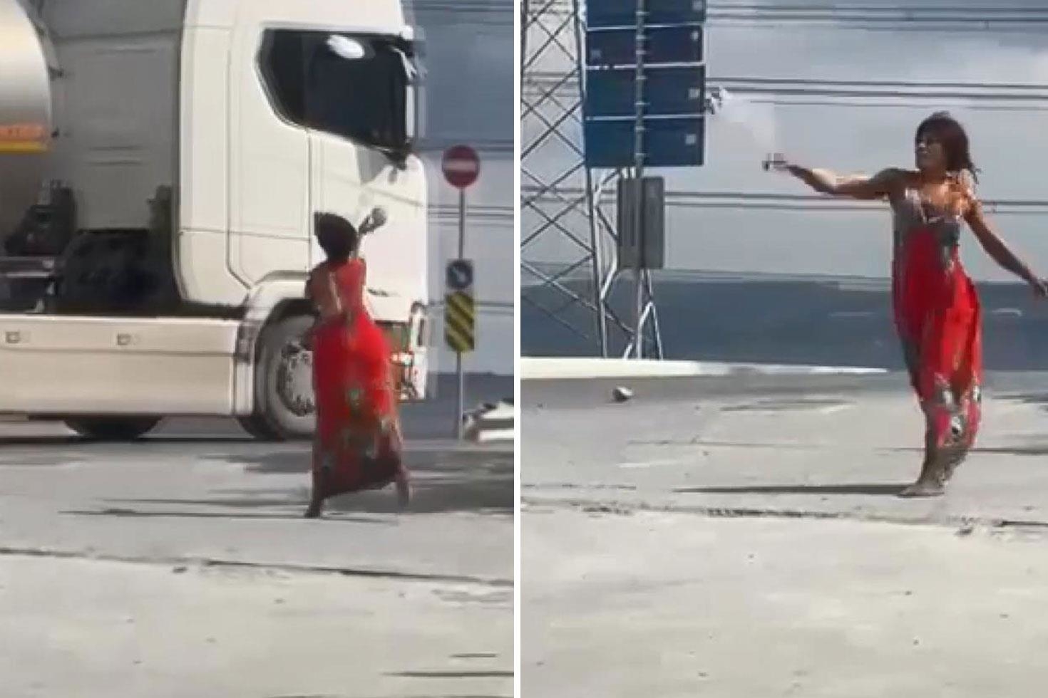 Hadımköy’de dehşet: Kadın araçlara taş fırlattı