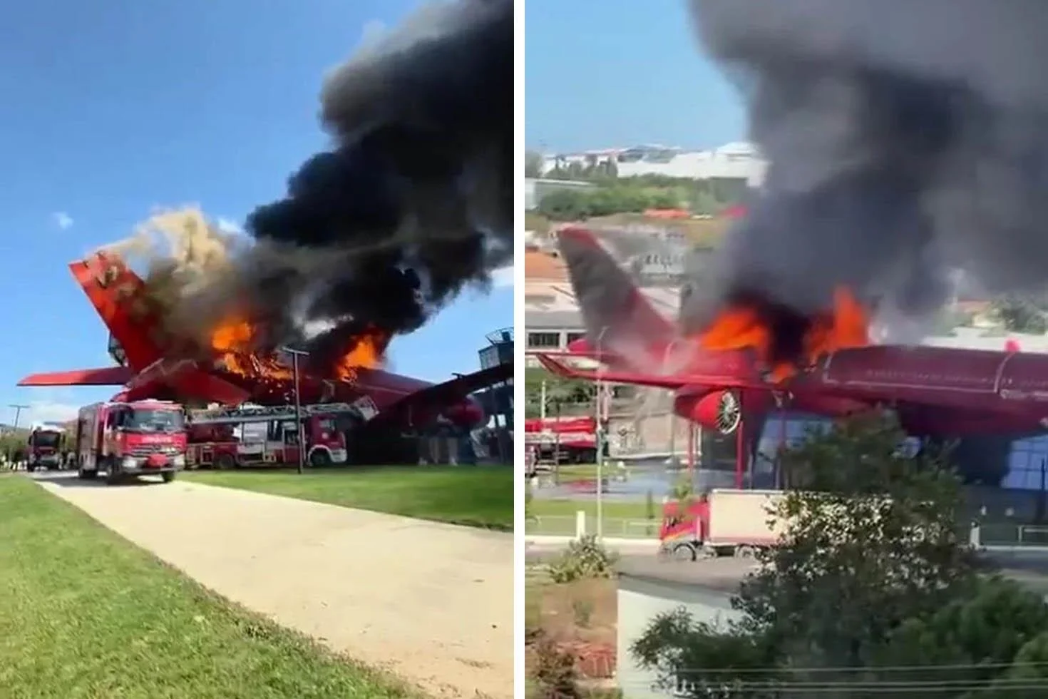 Kocaeli’de korku dolu anlar! Yanan uçağın kuyruğu bir anda koptu