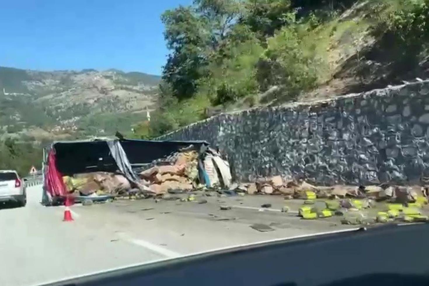 Zeytinyağı yüklü TIR istinat duvarına çarptı! Feci kaza baba ile oğlunu ayırdı
