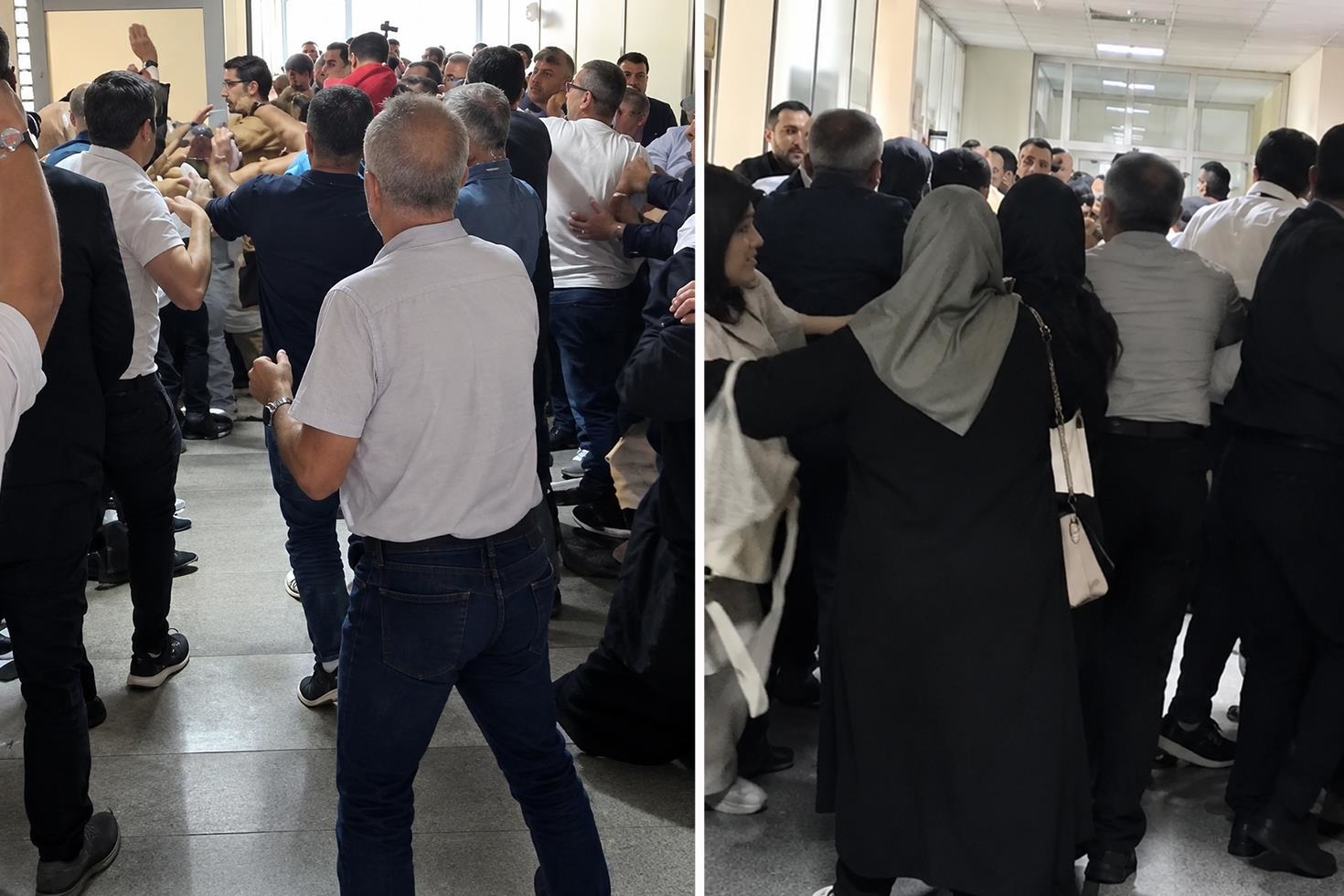 Adliye içerisinde taraflar birbirine girdi: Tekmeli yumruklu kavga kameraya yansıdı