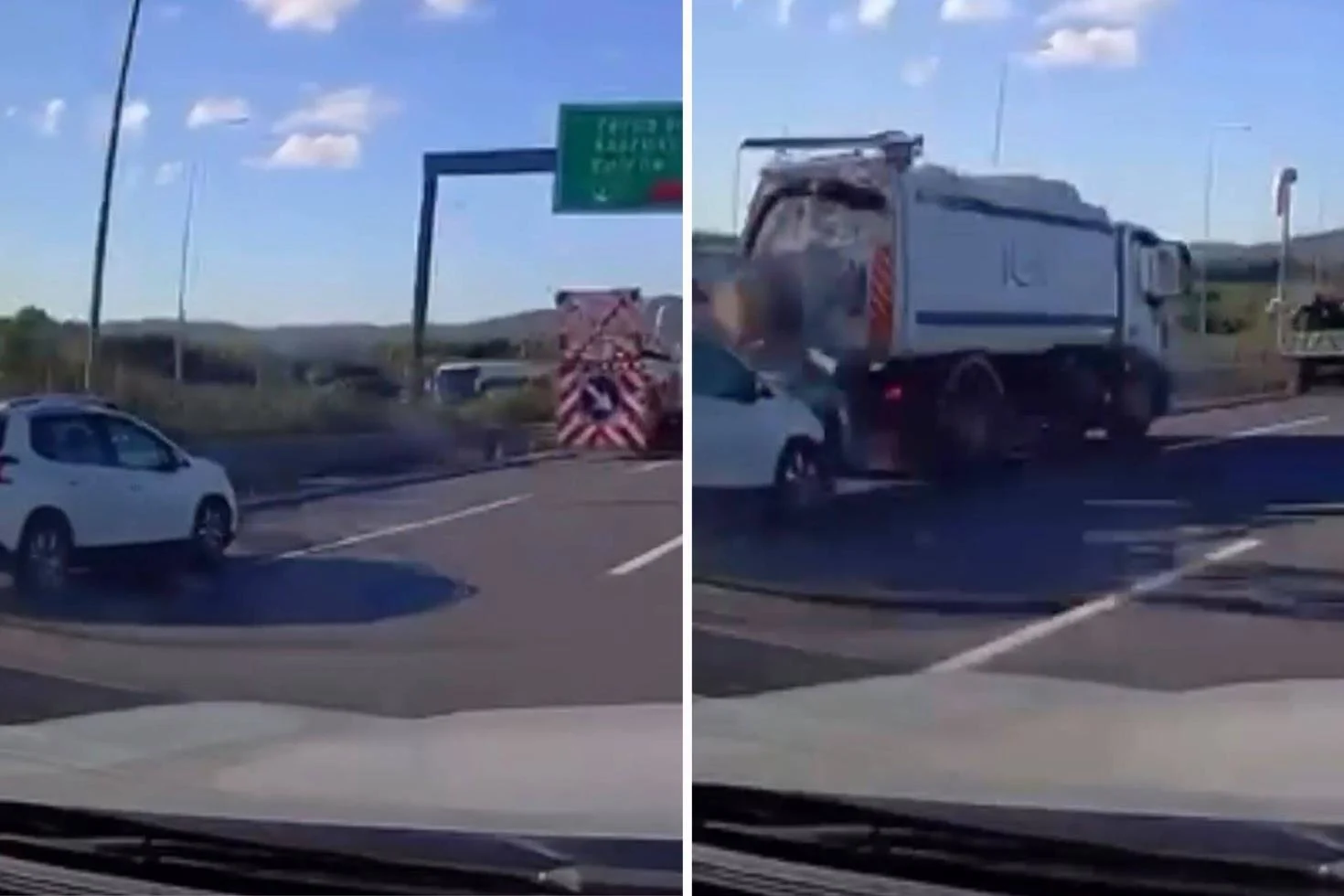 Çekmeköy’de otomobilin yol işaretleme aracına çarptığı kaza kamerada
