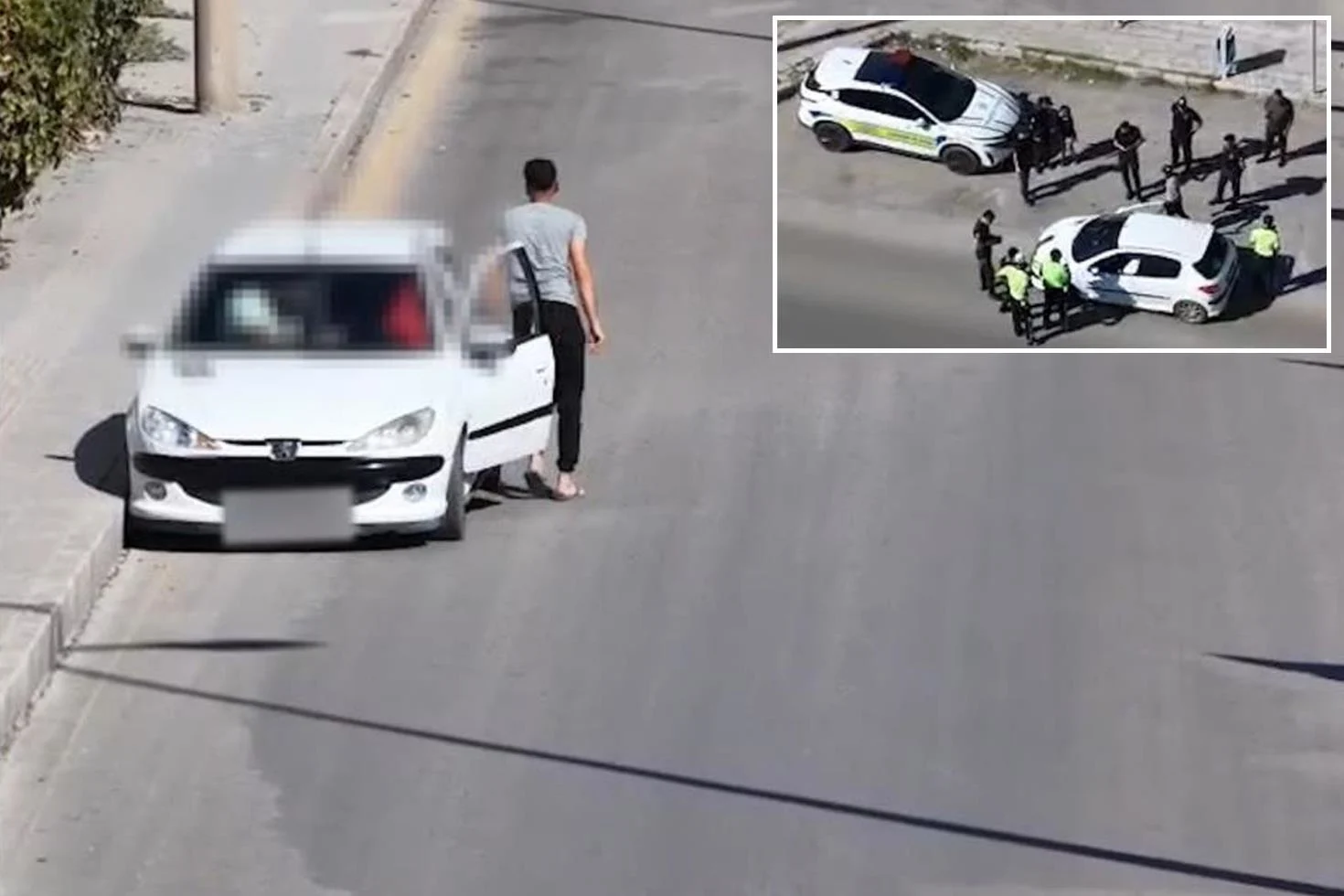 Denetimi görünce yer değiştirdi, dron saniye saniye kaydetti